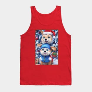 Cute father and son anime christmas dogs Tank Top